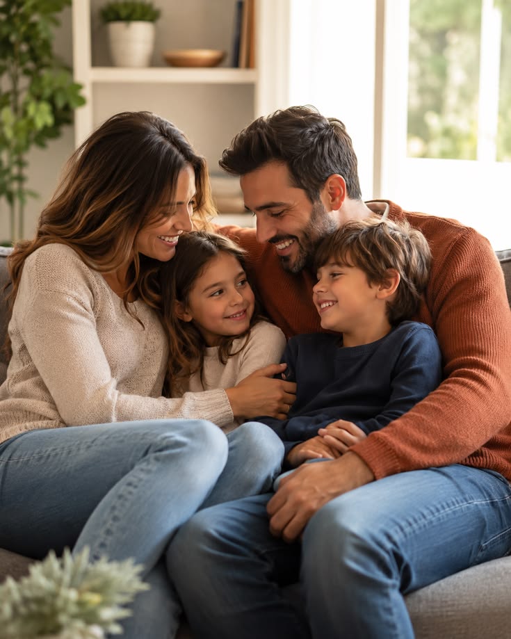 Familia sonriendo, representando a los hogares que acompañamos